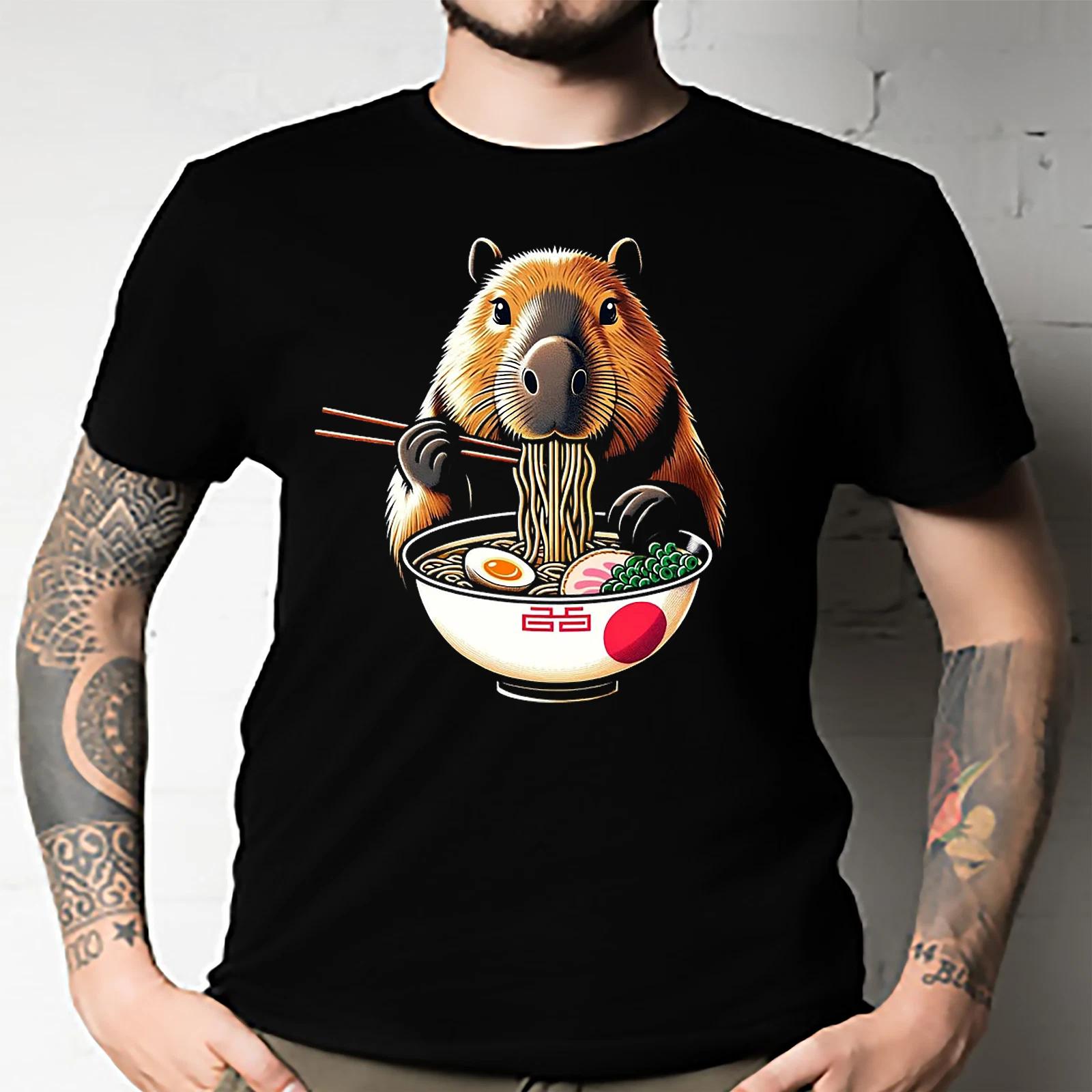 Men s and Women s T-shirts Japanese Art Noodle Foodie Cute Capybara Meme Ramen XXL