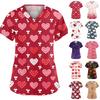 Women's Fashionable V-neck Workwear Printed Short Sleeved Pocket Side Slit Workwear Basic Pullover Top