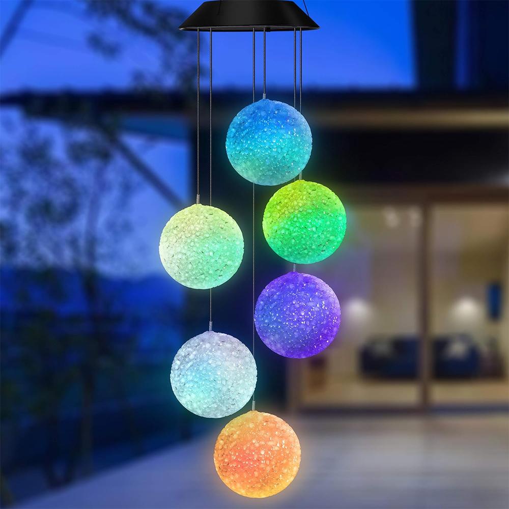 Waterproof Wind Chimes Hanging Solar Light Outdoor,Solar Powered Color Changing Crystal Ball Wind Chime, Yard Garden Porch Decor