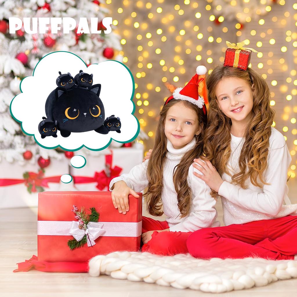 Puffpals Cat Plush Toy Body Pillow Mother Cat and 4 Kittens Set Fluffy and Squishy Body Pillow Gift Black Cat