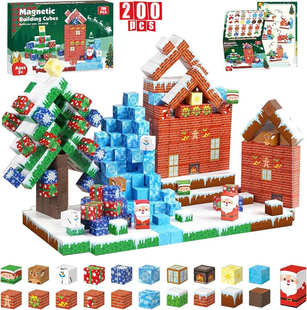 Blocos Magnéticos de Natal Brinquedos Ímãs Cubo de Construção 3D Sensorial Educacional Interativo Conjunto de Brinquedo de Construção Presente de Ano Novo