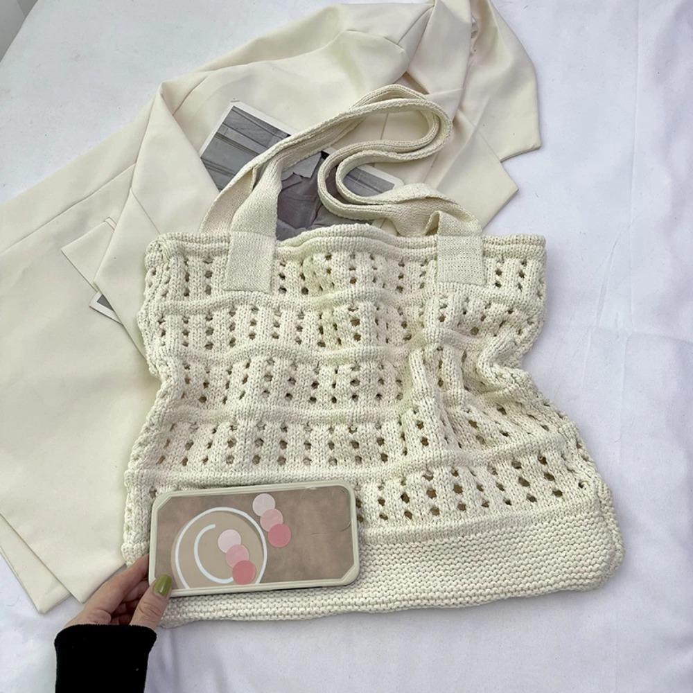 Große Kapazität Damen Strohgewebte Tasche Fauler Stil Tragetasche Einfache Gestrickte Handtasche Strand
