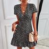 Women Casual Summer Sexy Floral Print V-neck Short Skirt Dress