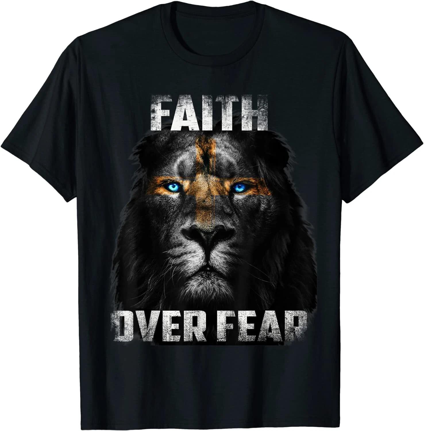 NEW Christian Jesus Faith Over Fear Religious Lion Of Judah Great T-Shirt S-3XL L