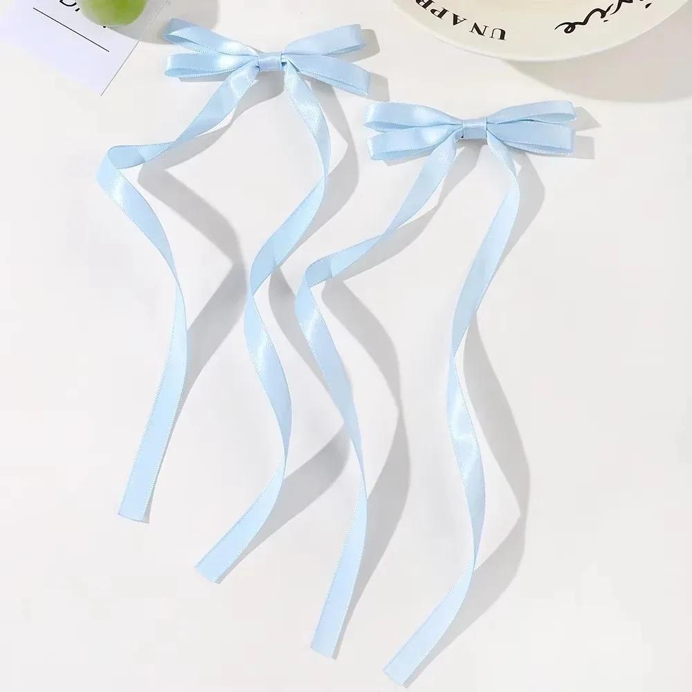 2pcs Long Tassel Ribbon Hairpin Cute Candy Bow Clip for Women Girls Party Gifts Headwear Side Clips Hair Accessories