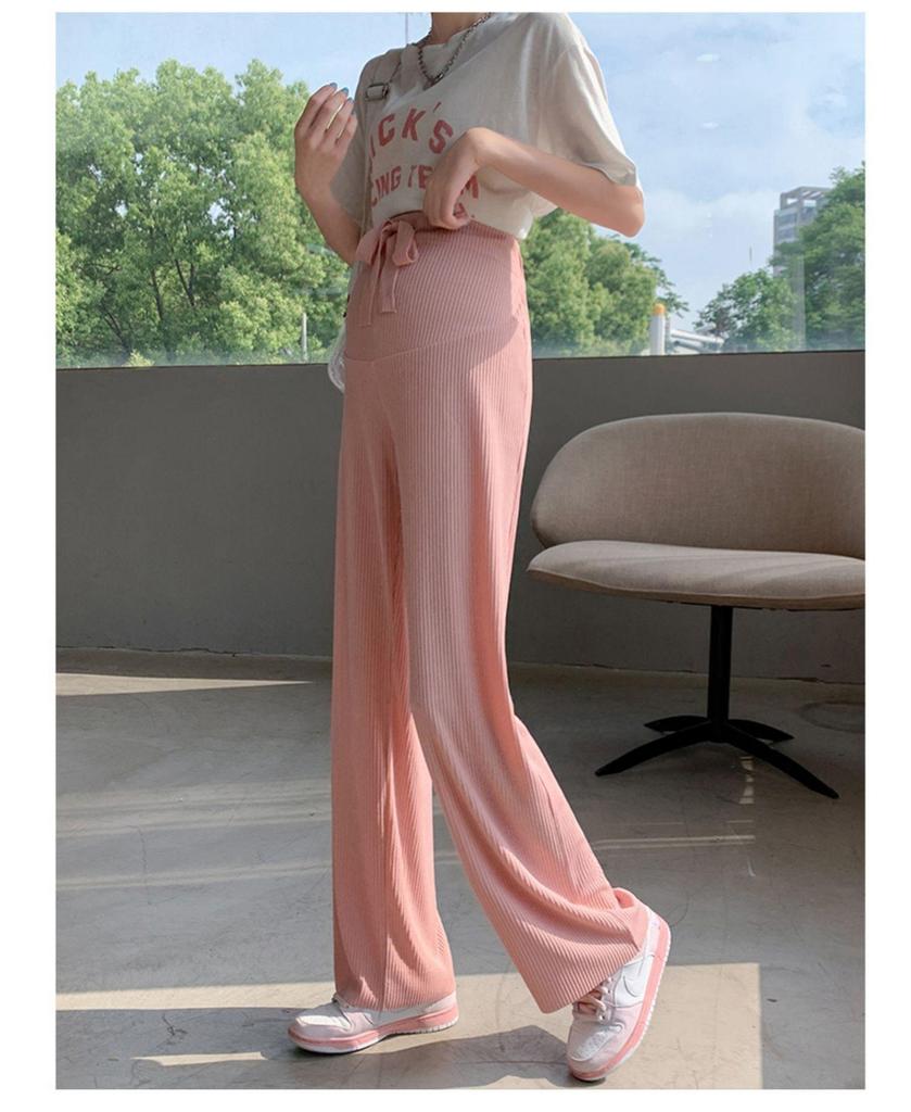2024 Spring/Summer Maternity Wide-Leg Ice Silk Pants - Breathable, Lightweight, Loose Fit