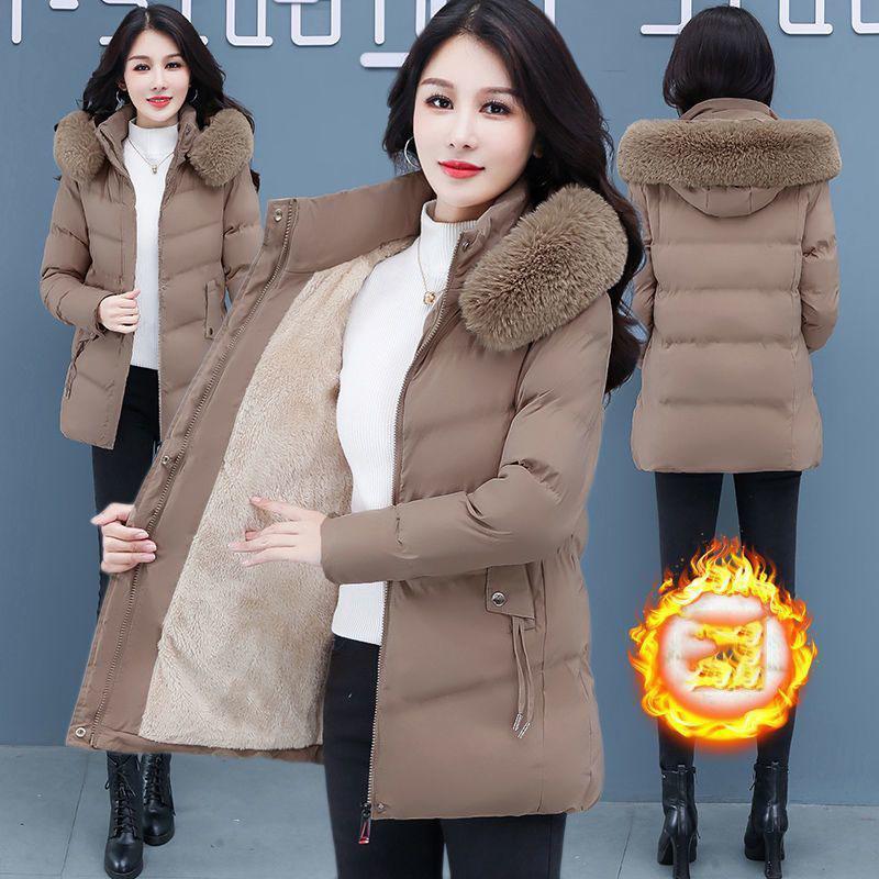 

Женская куртка средней длины с хлопковой подкладкой, зимняя, большого размера, с бархатной подкладкой, теплое пальто для защиты от холода S кофейный