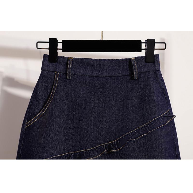 DIMANAF 2026 Estate Taglie Forti Donna Gonne Vita Elastica Blu Denim Oversize Casual Moda Lady Gonne Corte Cotone Monocolore