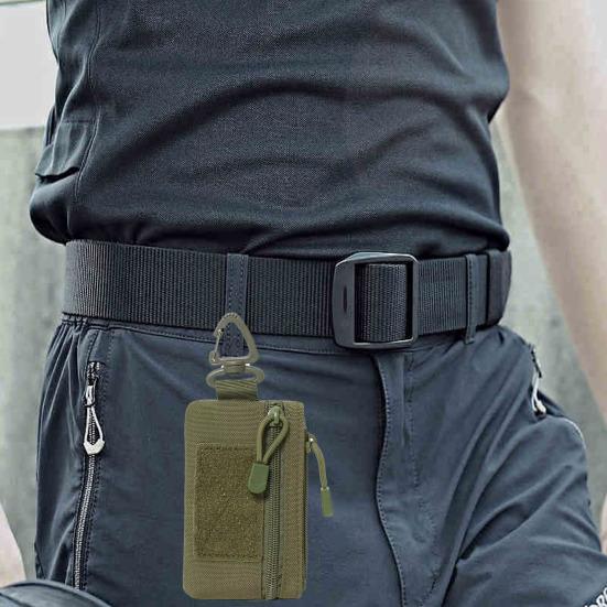 Mini Tactical Pouch Zippered EDC Utility Pouch with Carabiner Military Keychain Pouch Wallet for Belt Backpack Camping Hiking Hunting