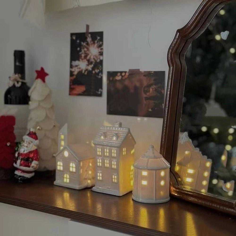 Button Batteries Christmas Atmosphere Lights Ceramic House-shaped Night Lamp  Birthday Present