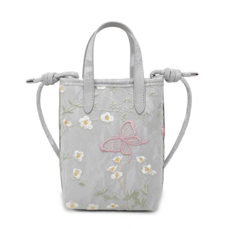 

Универсальная сумочка Модная сумка-ведро Новая сумка-мессенджер Сумка на плечо с вышивкой бабочки серебряный