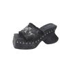 Women's Slippers Summer New Square Head Open Toe Thick Embroidered Waterproof Platform High-heeled Sandals