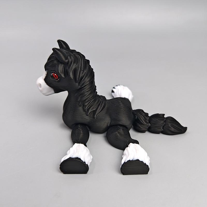 1Pc Random Color All-In-One Molding 3D Printed Horse Simulated Statue Cute Horse Joint Tail Movable Figurine Office Decor