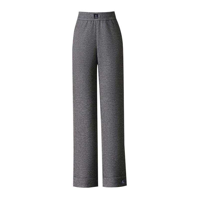 Damskie spodnie z wysokim stanem, z mieszanki wełny, z prostymi nogawkami, pogrubione, petite, długość 9/10 na jesień/zimę 2024