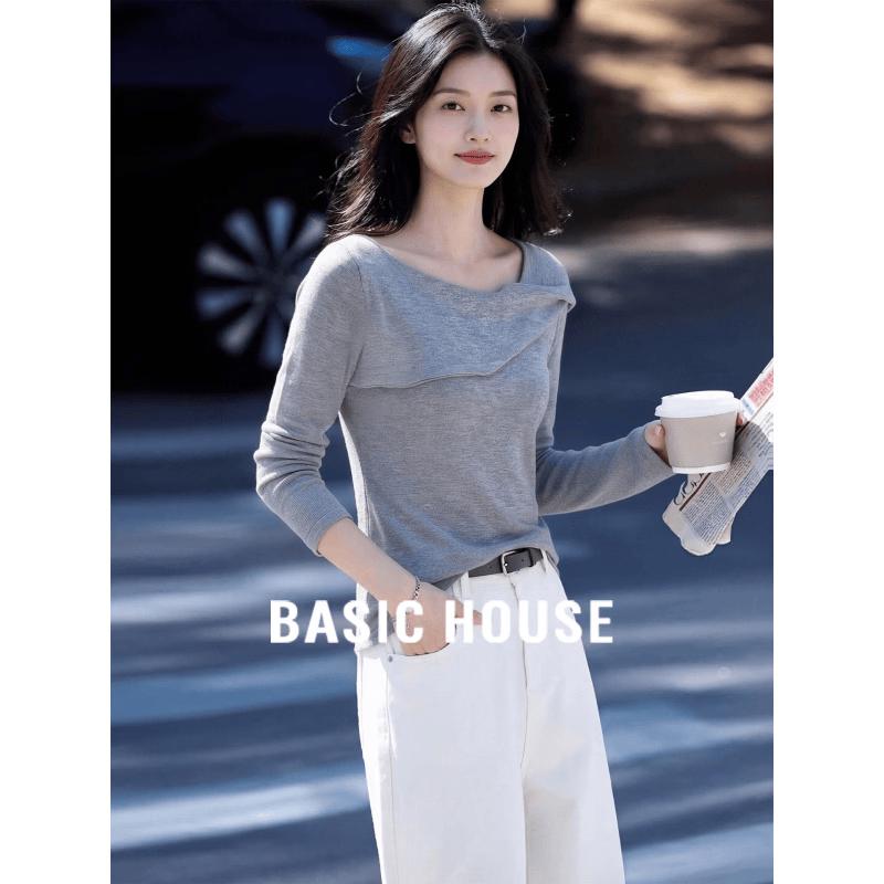 Basic House Women s Bardot Neck Long Sleeve Knit Top EU 38