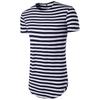 Men's Summer Striped Longline Round Hem Short Sleeve T-shirt