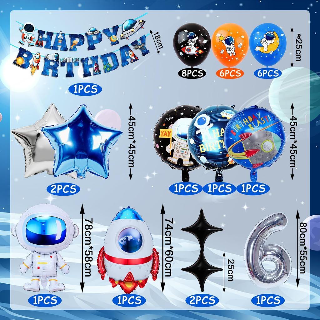 Astronaut Balloon Set, Astronaut Aluminum Film Balls, Birthday Party Decoration Balloons for Boys and Girls