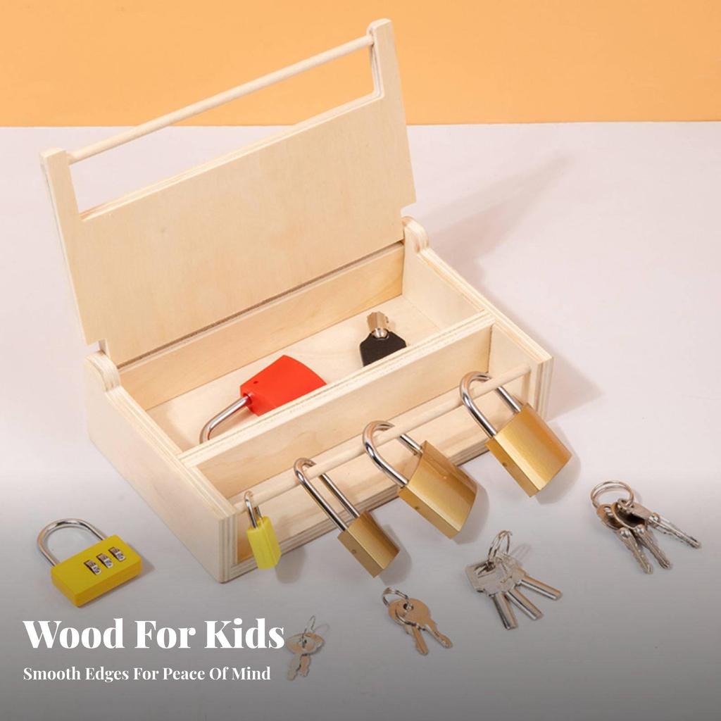 Educational Lock Box Develops Fine Skills and Key Toy Set Wood Puzzle for Young Children,