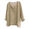Men Shirt Loose Pullover V Neck Vintage Solid Color Keep Trendy Chinese Style Plus Size Mid Length Men Top for Daily Wear