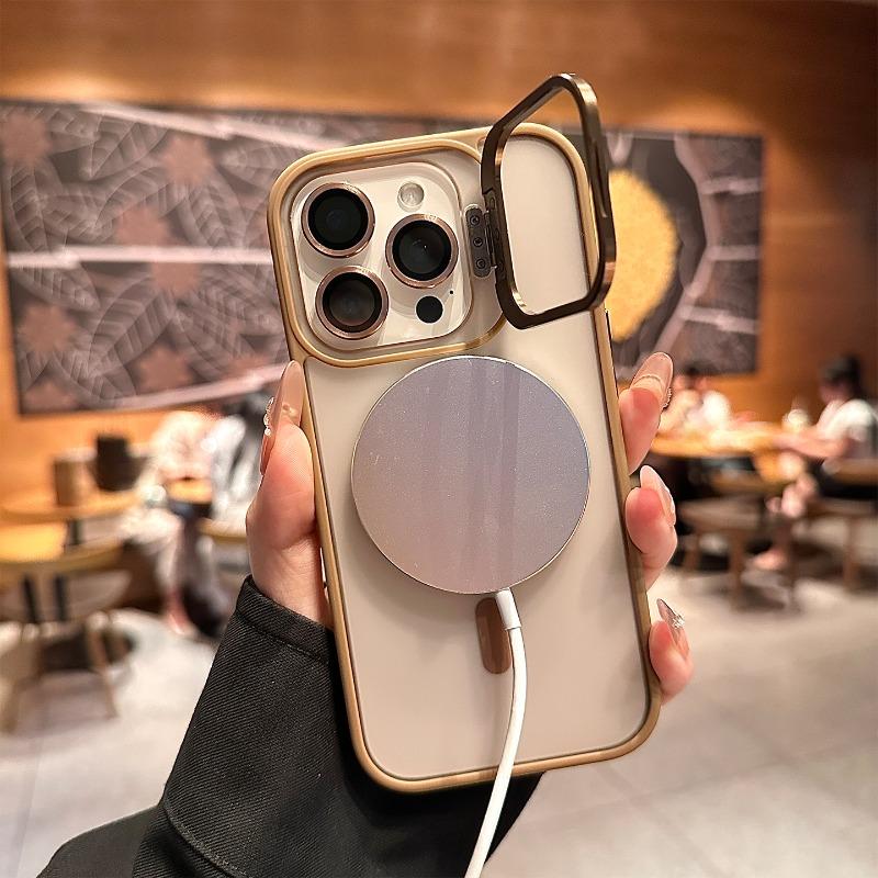 Matte Phone Case For iPhone 17 16 15 14 13 12 11 Pro Max Plus Air For Magsafe Transparent Magnetic Holder Lens Protection Cover