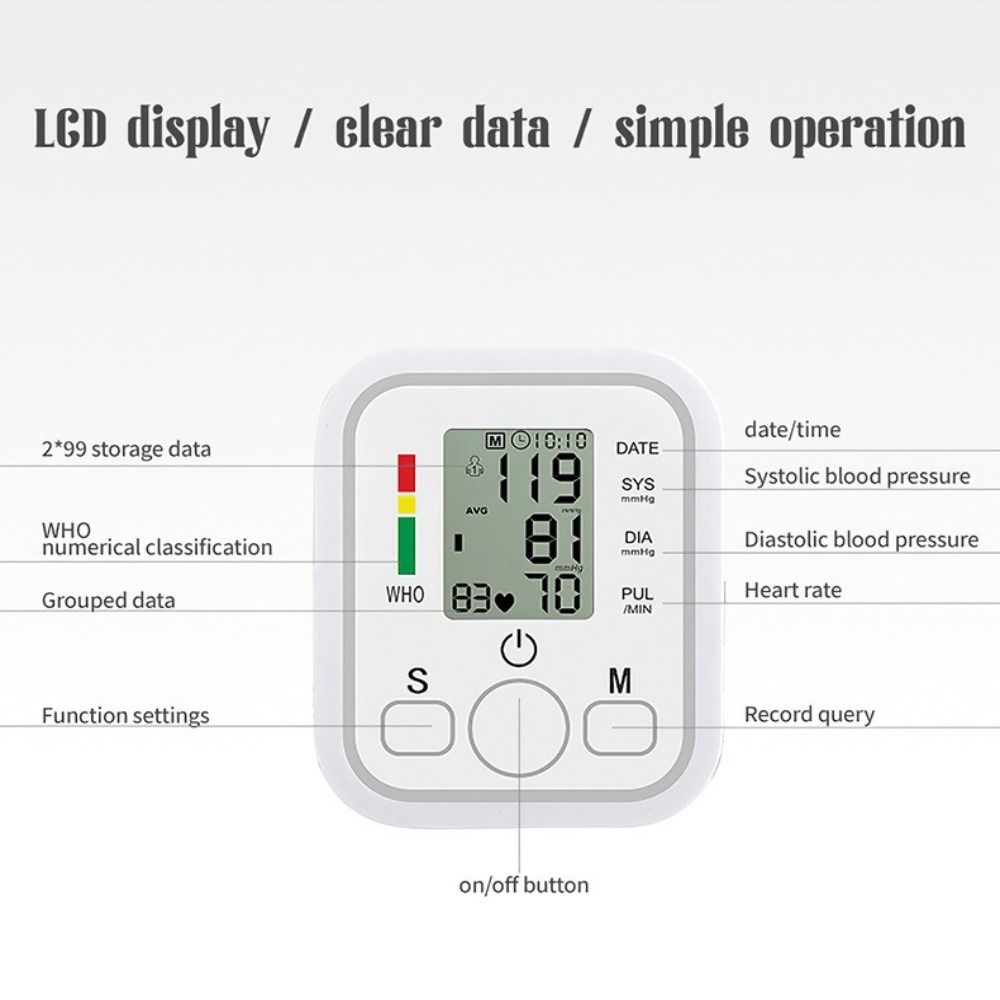 Heart Pulse Blood Pressure Monitor Voice Broadcast Sphygmomanometer Home Use
