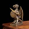Brass Dragon Warrior Figurine Vintage Armor Sword Shield Desktop Decor Metal Craft Home Office Creative Ornament Interesting