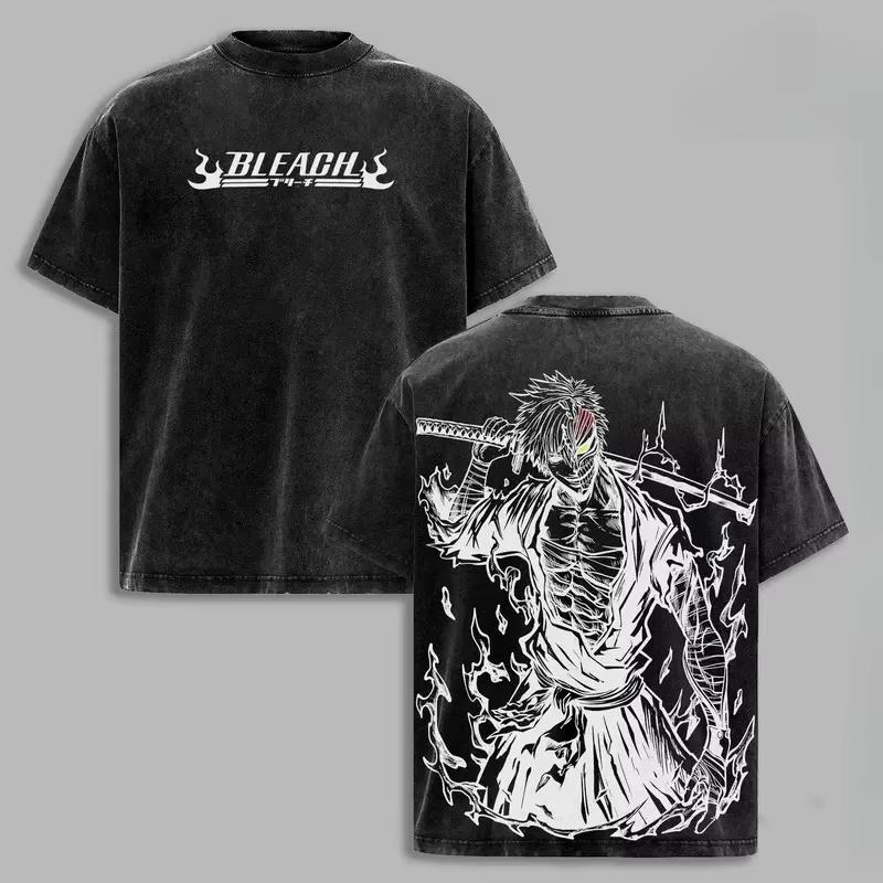 2026 Vintage Washed Manga BLEACH Ichigo Kurosaki Cool Graphic T-shirt Oversized T Shirt Men Women Clothes Cotton Short Sleeve Tee Casual Loose Tops L