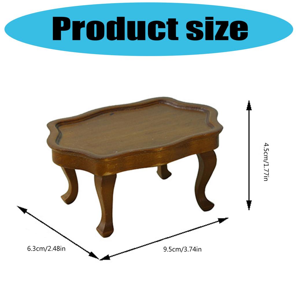 1/12 Miniature Vintage Coffee Table Wood Side Tea Table for Dollhouse Decoration and Displaying Small Food and Drinks