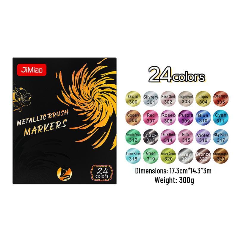 

Acrylic Metallic Marker Pens, Single Tip, Water-Based, Soft Tip, Opaque, 12 or 24 Color Sets, for Paper and Outdoor Use.