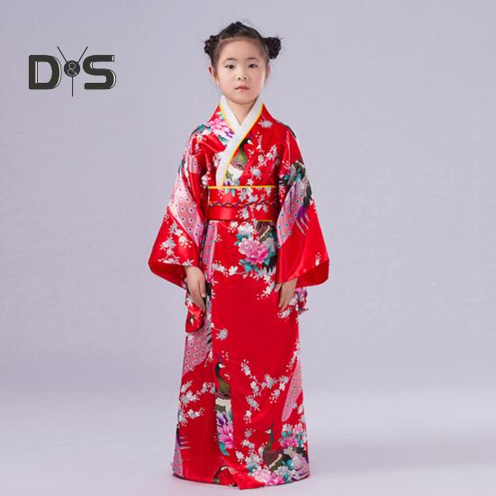 1 sada Dívčí tradiční kimono pyžamo Živé barvy Květinový potisk páv Snadné nošení Pohodlné kimono