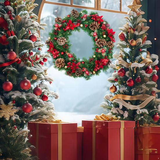 Christmas Wreath Window Stickers Electrostatic Window Decals Wreath Pattern Glass Sticker for Home Shop Xmas Decoration