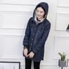 Women's Plus Size Hooded Denim Cotton Coat with Fleece Lining - Korean Style, Mid-Length, for Autumn and Winter.