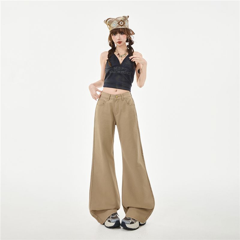 Spring Summer Pure Cotton Soft Comfort Micro Flare Flap Pocket Relaxed Flare Denim Pants For Women Casual Pants Oversize Denim Trousers