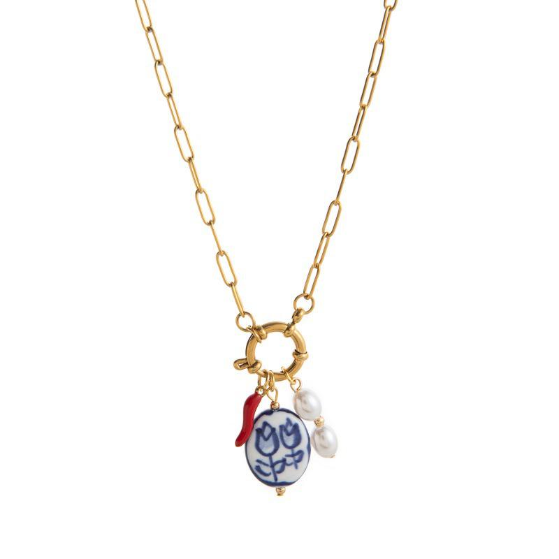 Retro 12 Birthstone Ring & Heart Pendant Necklace, 18K Gold, with Pearl and Movable Charms