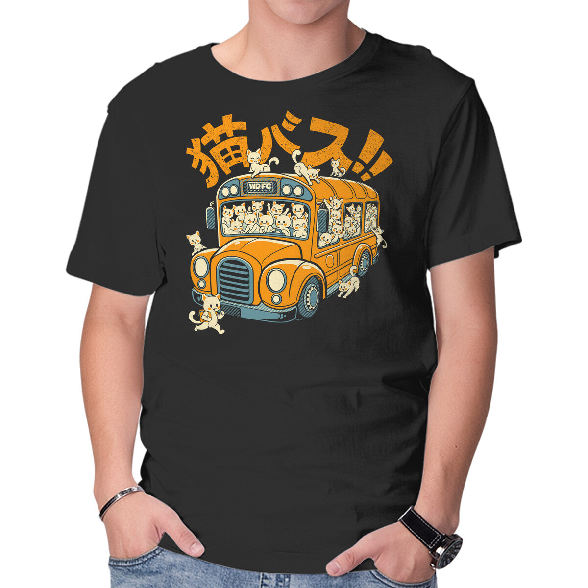 Unisex Crew Neck T-Shirt Cat Bus Cat Graphic Short Sleeve Casual Tee XS