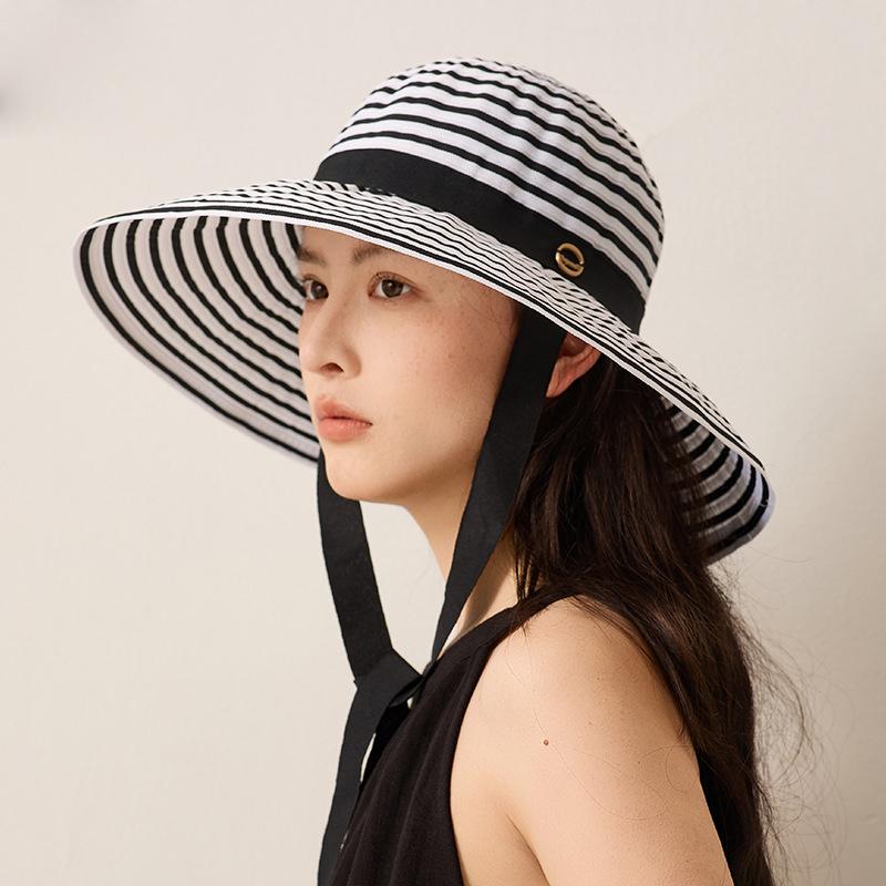 Striped Fisherman Hat Foldable Sunset Hat for Summer Seaside Travel