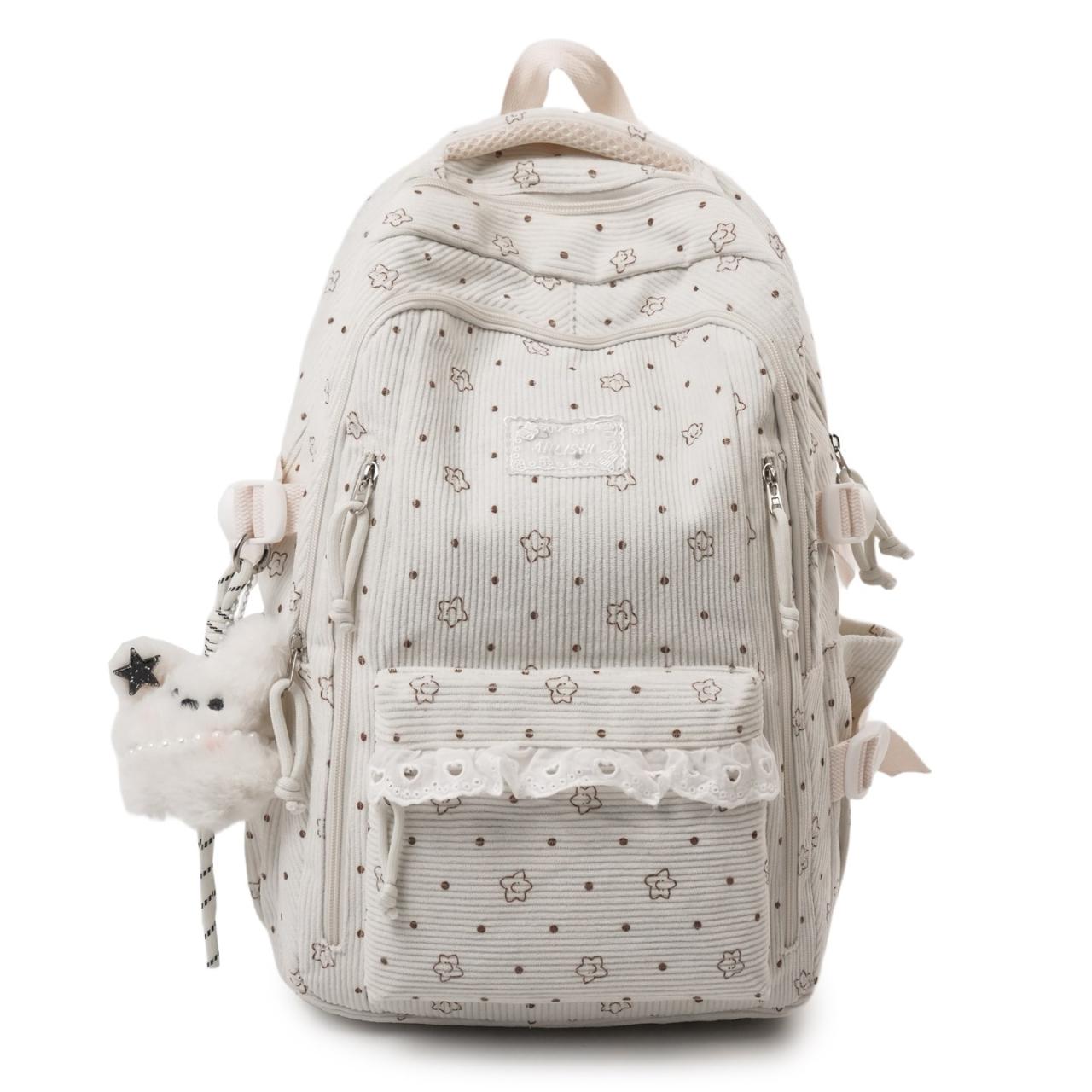 

Fashi Corduroy Zipper Designer School Bags Solid Colors Youth Sweet Backpacks 2026 Brand Versatile Bags for Women білий