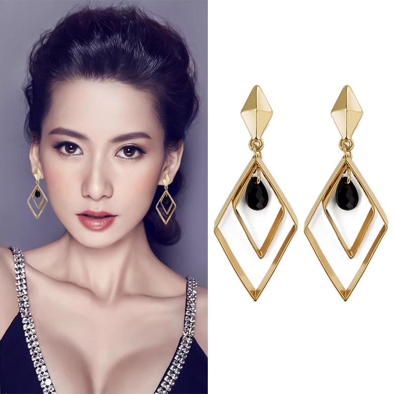 Buy Fashion Elegant Golden Rhombus Long Earrings for Women Drop Dangle