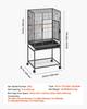 Bird Cage, 625 x 425 x 1370 mm, Flat Top, Wrought Iron Bird Flight Cage with Perches, Slide-Out Tray and Plastic Feeders, Casters, for Parrot, Blue