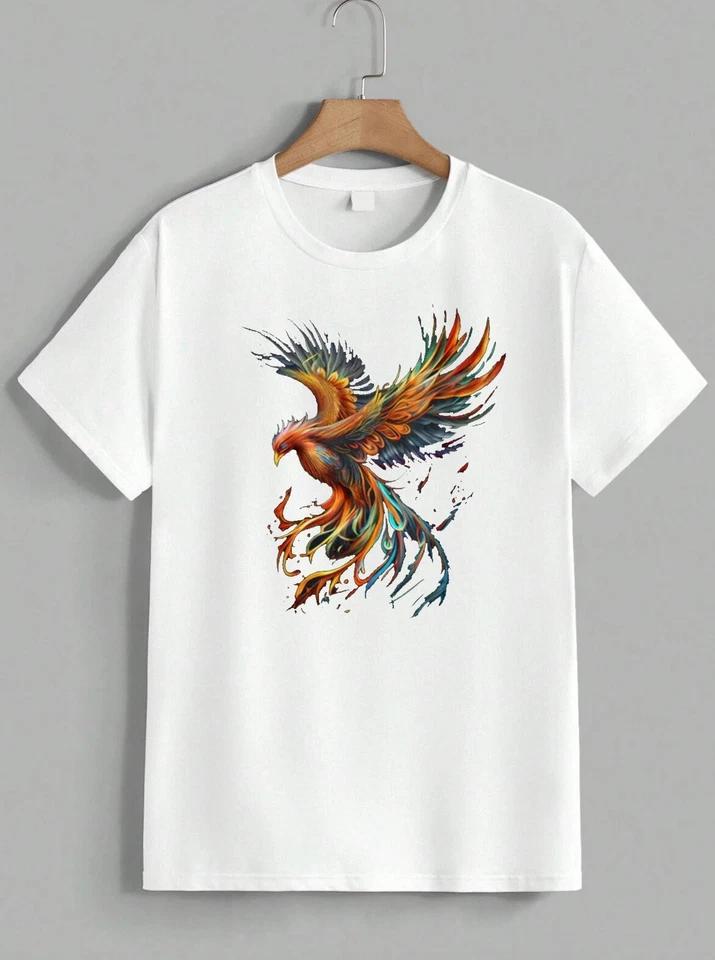 Colorful Phoenix Graphic T-Shirt Flame Bird Wings Streetwear Casual Tee Unisex 2 4XL