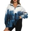 Women's Casual Fashion Long Sleeve Flower Print Oversize Zip Sweatshirt Top