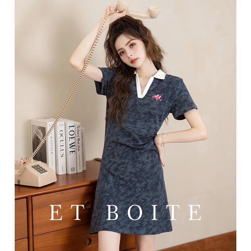 ET BOITE Women s Stylish Embroidered Polo A-line Dress S королевский синий