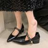 Fashion Autumn New Coarse Heel Shoes Women's Fashion Pointed Head Shallow Mouth Metal Line with Low Top Shoes