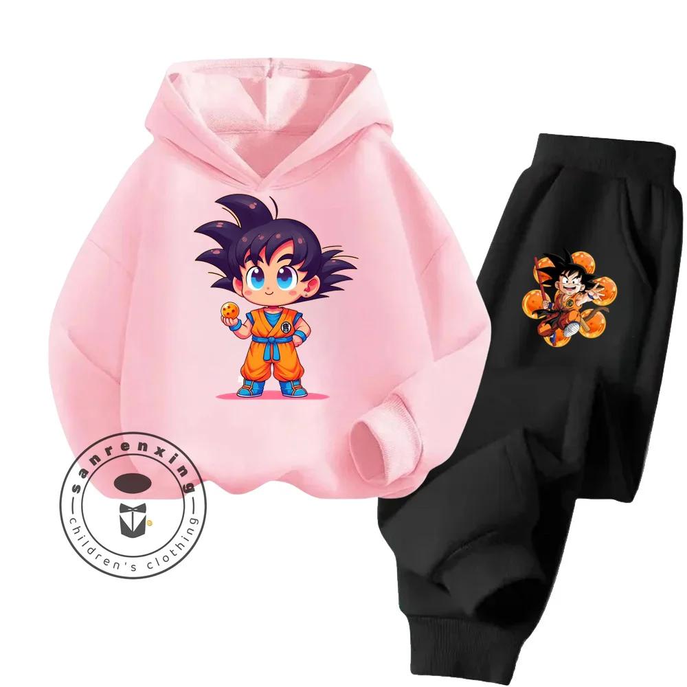 Dragon Ball Cartoon Themed Series Children Boys Girls Rich Elements Design Long Sleeve Hoodie Set Suitable for Fall Winter Wear
