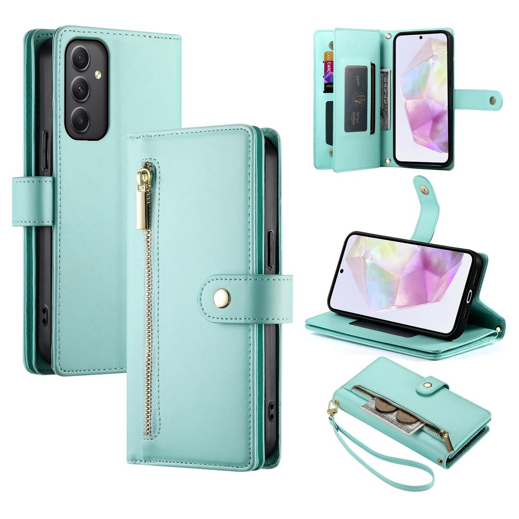DF-011 For Samsung Galaxy A35 5G Case PU Leather Zipper Pocket Folio Flip Phone Cover