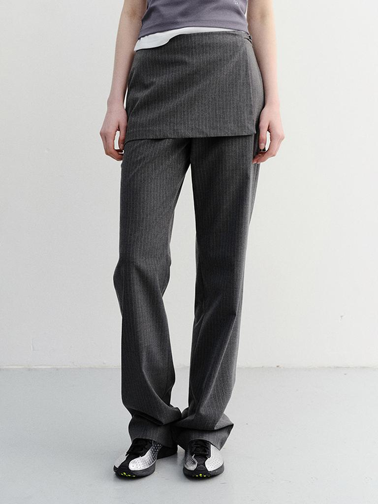 Deonseuteu Skirt Layered Slim Pants_Udpa6B226_Charcoal Gray Stripe