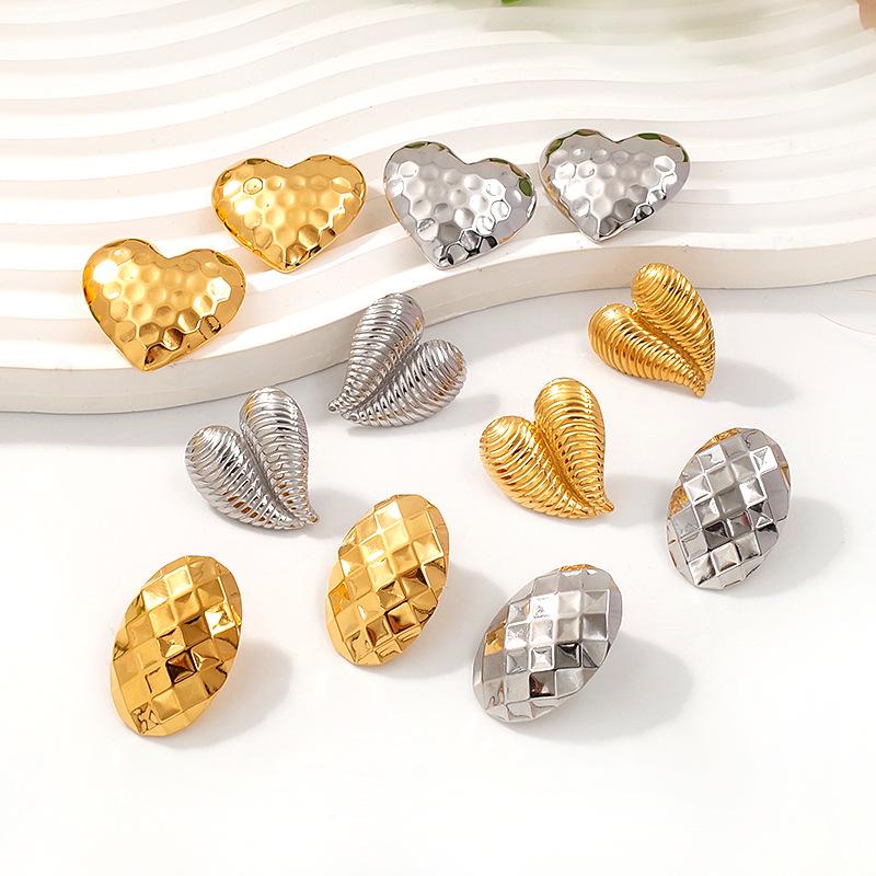 Gold Plated Geometric Heart Stud Earrings for Women - Titanium Steel, Light Luxury Ear Jewelry