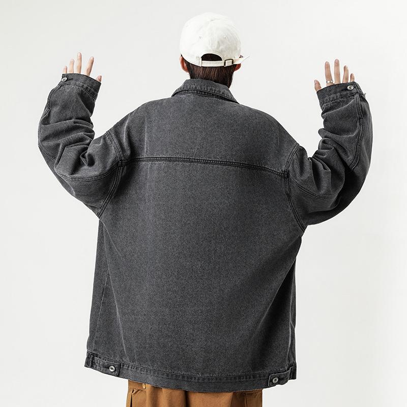 Men's and Women's Same Jacket Denim Jacket Versatile Washed Lapel Long-sleeved Jacket