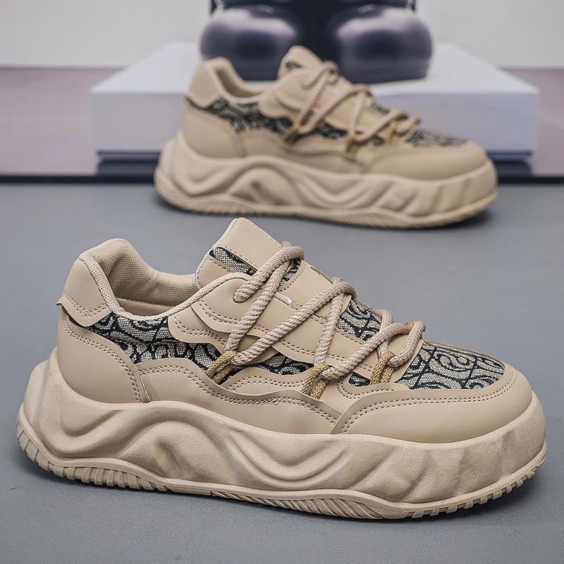 Klobige Sneaker Herren Designer Aufgelöste Sohle Board Schuhe Mode Lässig Leder Stoff Höhe Erhöht Flache Plateau Sportschuhe