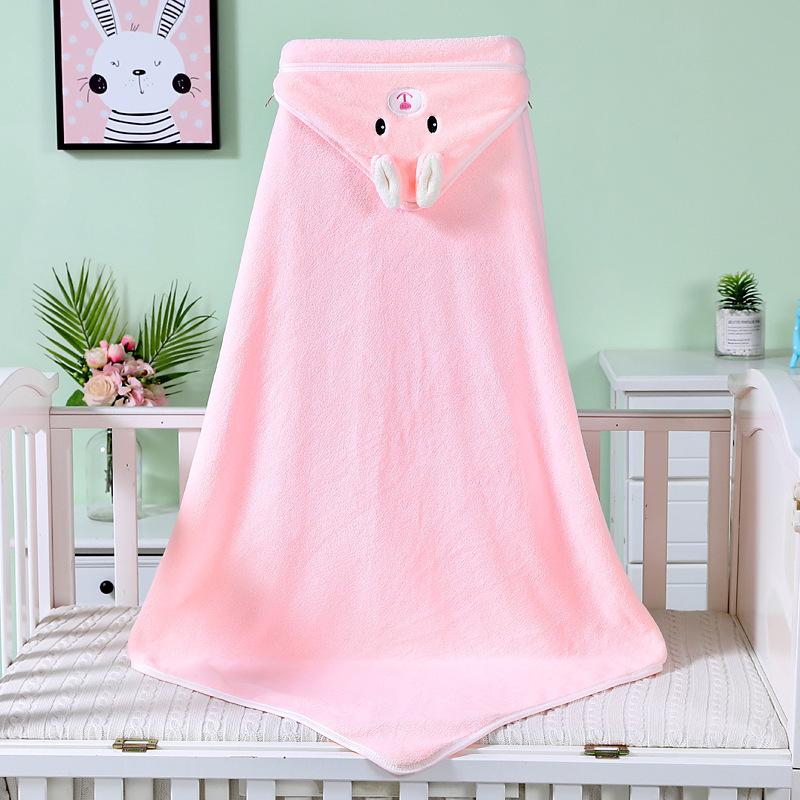 Soft Coral Fleece Baby Swaddle Blanket with Hooded Cape and Embroidery
